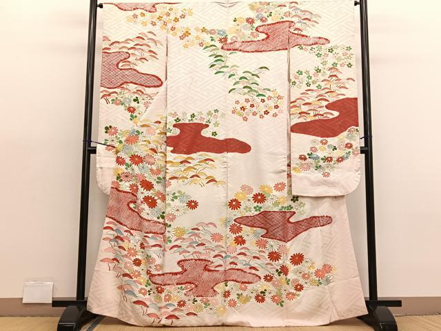 平和屋着物●豪華振袖　駒刺繍　枝花文　金銀彩　正絹　逸品　DABC2439ud 平和屋着物□豪華振袖 駒刺繍 流水枝花文 金銀彩 正絹 逸品 CABG4836fb