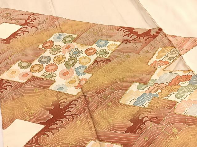 平和屋着物■豪華色留袖 立波花文 金彩 正絹 逸品 BAAX2091hv