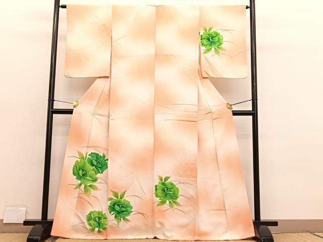 平和屋着物■訪問着 地紋起こし 牡丹 暈し染め 正絹 逸品 BAAX2093hv