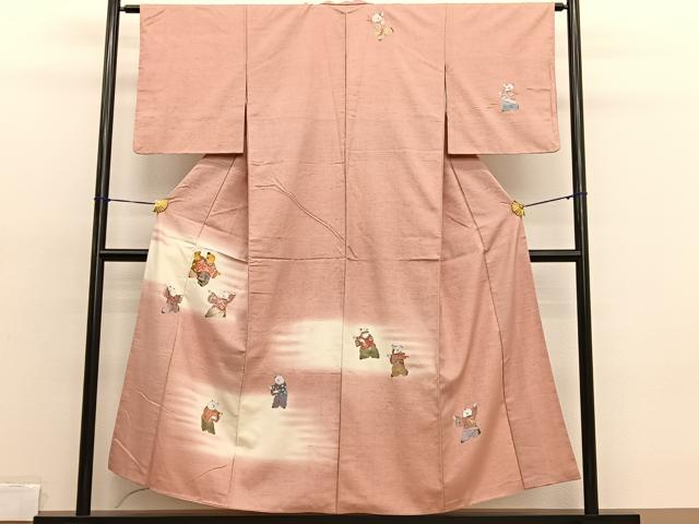 平和屋着物■訪問着 紬地 手描き 唐子遊び 金彩 正絹 逸品 BAAX2085hv