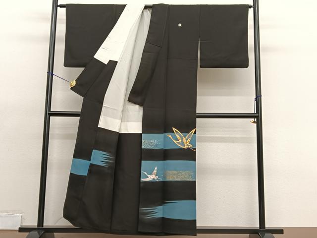平和屋着物■豪華黒留袖 駒刺繍 飛鶴文 暈し染め 金銀彩 正絹 逸品 BAAX2105hv
