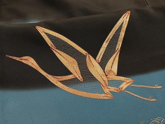 平和屋着物■豪華黒留袖 駒刺繍 飛鶴文 暈し染め 金銀彩 正絹 逸品 BAAX2105hv