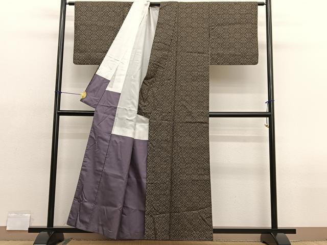 平和屋着物■上質な紬 花菱文 黒地 正絹 逸品 BAAX2148hv