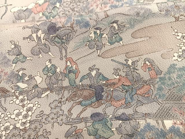 平和屋着物■上質な小紋 人物風景文 鬼しぼ縮緬 正絹 逸品 BAAX2116hv
