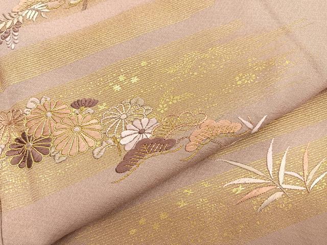 平和屋着物■訪問着 駒刺繍 松菊花文 金彩 正絹 逸品 BAAX2183hv