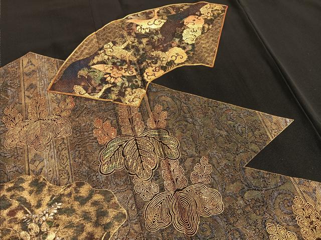 平和屋着物■豪華黒留袖 作家物 駒刺繍 地紙飛鶴桐花文 金銀彩 正絹 逸品 BAAX2181hv