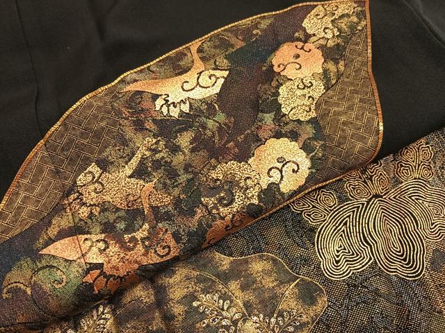 平和屋着物■豪華黒留袖 作家物 駒刺繍 地紙飛鶴桐花文 金銀彩 正絹 逸品 BAAX2181hv