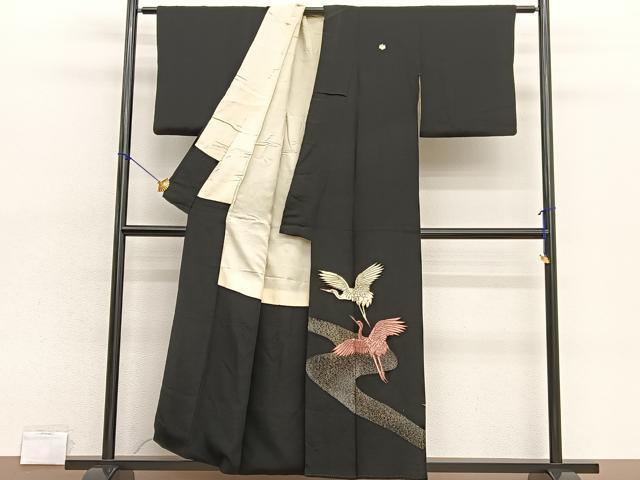 平和屋着物■豪華黒留袖 総刺繍 紅白鶴 金彩 正絹 逸品 BAAX2166hv