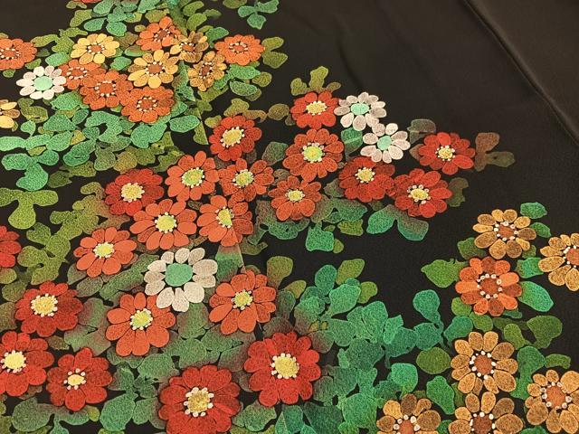 平和屋着物■訪問着 手描き 草花文 ろうけつ染め 黒地 正絹 逸品 BAAX2189hv