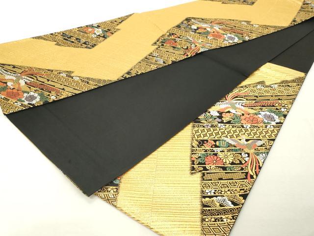 平和屋着物◎六通柄袋帯 唐織 花鳥文 宝尽くし 黒地 金糸 正絹 逸品 DABE7857cd