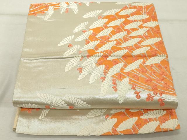 平和屋着物◎六通柄袋帯 唐織 舞花文 銀糸 正絹 逸品 DABE7877cd