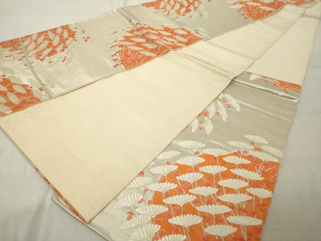 平和屋着物◎六通柄袋帯 唐織 舞花文 銀糸 正絹 逸品 DABE7877cd