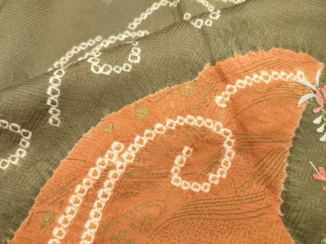 平和屋着物▼訪問着 絞り 刺繍 立波藤花房松文 金彩 正絹 逸品 DABD5971fe