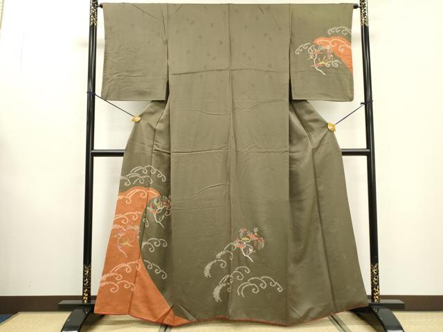 平和屋着物▼訪問着 絞り 刺繍 立波藤花房松文 金彩 正絹 逸品 DABD5971fe