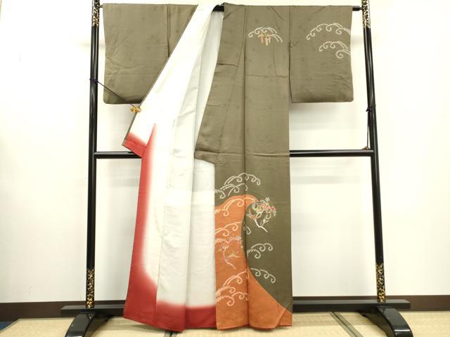 平和屋着物▼訪問着 絞り 刺繍 立波藤花房松文 金彩 正絹 逸品 DABD5971fe