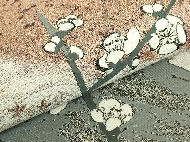 平和屋本店●極上 西陣 とみや織物謹製 とみや帯 太鼓柄袋帯 点描織 臥龍梅 黒象料紙 松煙染糸 逸品 DZAB6617kh6