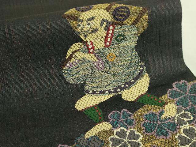 平和屋着物●極上 太鼓柄袋帯 唐織 荷持ち奴 飛翔 金糸 証紙付き 逸品 DZAB6652kh6
