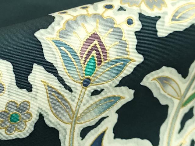 平和屋本店●極上 岡重謹製 OKAJIMA 塩瀬 九寸名古屋帯 更紗花文 象 金彩 百入茶色地 逸品 DZAB6643kh6