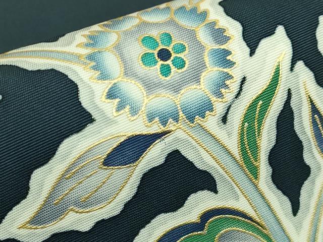 平和屋本店●極上 岡重謹製 OKAJIMA 塩瀬 九寸名古屋帯 更紗花文 象 金彩 百入茶色地 逸品 DZAB6643kh6