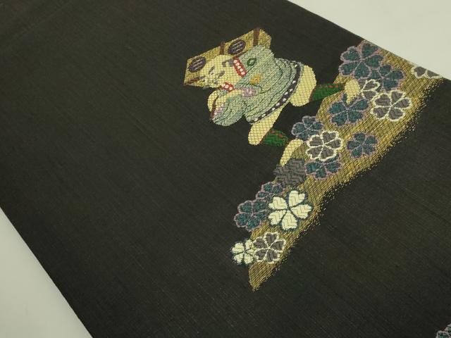 平和屋着物●極上 太鼓柄袋帯 唐織 荷持ち奴 飛翔 金糸 証紙付き 逸品 DZAB6652kh6