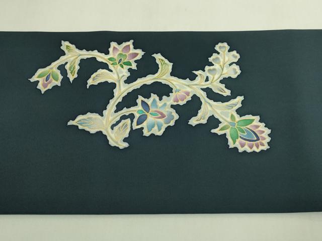 平和屋本店●極上 岡重謹製 OKAJIMA 塩瀬 九寸名古屋帯 更紗花文 象 金彩 百入茶色地 逸品 DZAB6643kh6