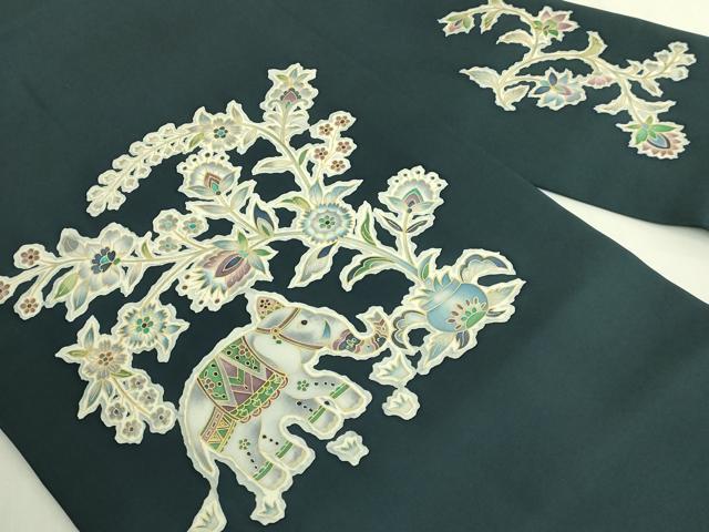 平和屋本店●極上 岡重謹製 OKAJIMA 塩瀬 九寸名古屋帯 更紗花文 象 金彩 百入茶色地 逸品 DZAB6643kh6