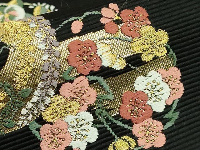 平和屋着物●極上 西陣の老舗 1782年創業 山下織物 六通柄袋帯 豊公観梅 黒地 金糸 逸品 DZAB6653kh6