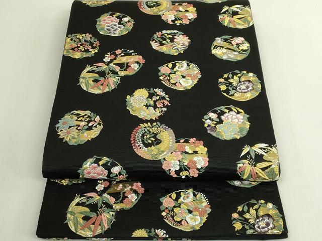 平和屋着物●極上 西陣の老舗 1782年創業 山下織物 六通柄袋帯 豊公観梅 黒地 金糸 逸品 DZAB6653kh6