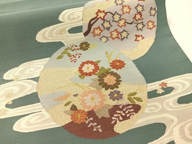 平和屋着物●爪掻き本綴れ 八寸名古屋帯 流水花丸文 金糸 正絹 逸品 CABG1736vp