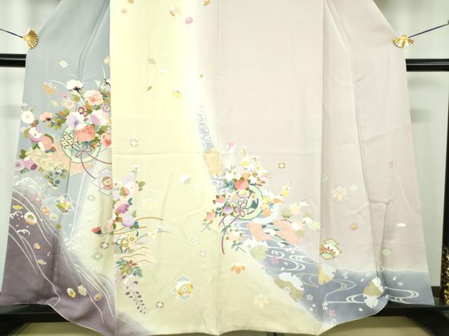 平和屋着物●訪問着 作家物 駒刺繍 鏡裏花文 暈し染め 金彩 正絹 逸品 DABE5446ps
