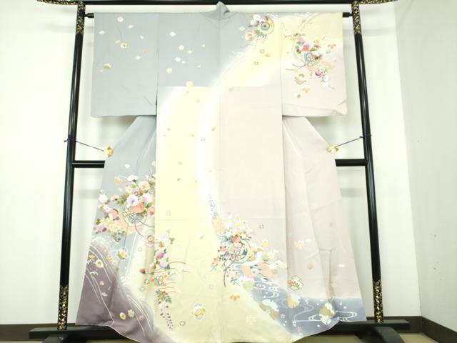 平和屋着物●訪問着 作家物 駒刺繍 鏡裏花文 暈し染め 金彩 正絹 逸品 DABE5446ps