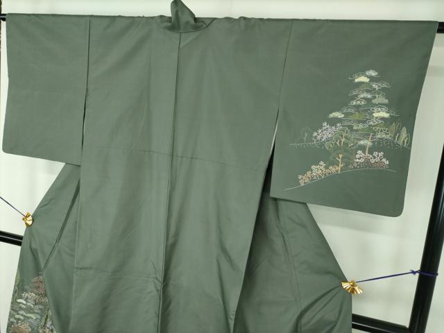 平和屋着物●本場縞大島紬 訪問着 総刺繍 樹林風景 正絹 逸品 DABE5445ps