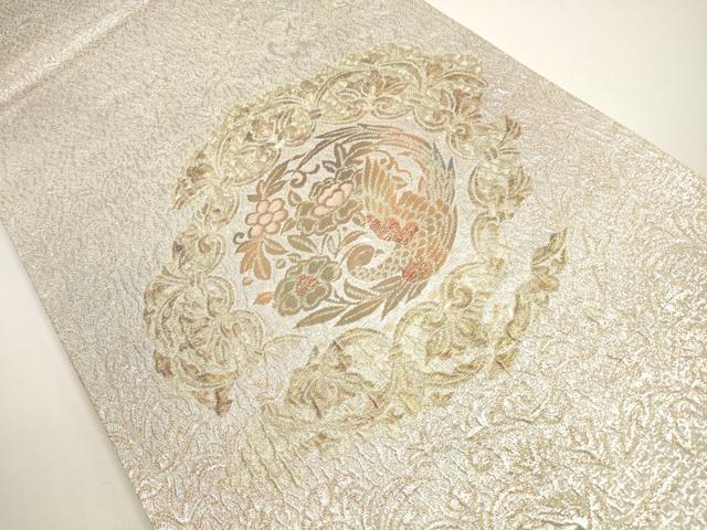 平和屋着物◎太鼓柄袋帯 ふくれ織 鳳凰花丸文 金銀糸 正絹 逸品 DABE8384xg