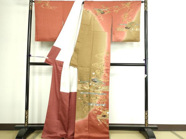 平和屋着物■訪問着 流水地紙草花文 暈し染め 金彩 正絹 逸品 DABE9207sf