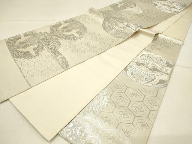 平和屋着物◎西陣 六通柄袋帯 花喰い鳥 銀糸 証紙付き 正絹 逸品 DABE3810qp