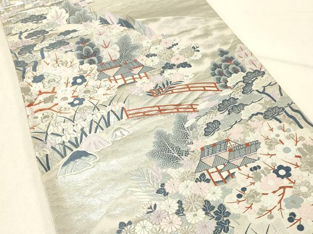 平和屋着物◎六通柄袋帯 しよう美 唐織 九百錦 風景花文 プラチナ箔 正絹 逸品 DABE3832qp
