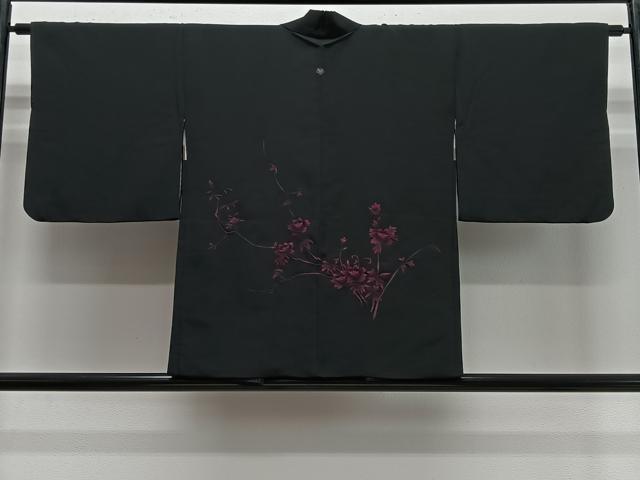 平和屋着物#羽織 総刺繍 枝花文 黒地 正絹 逸品 CABE5166ua