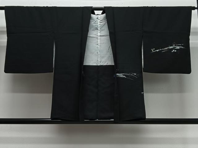 平和屋着物#羽織 寿光織 幾何学文様 黒地 銀糸 正絹 逸品 CABE5165ua