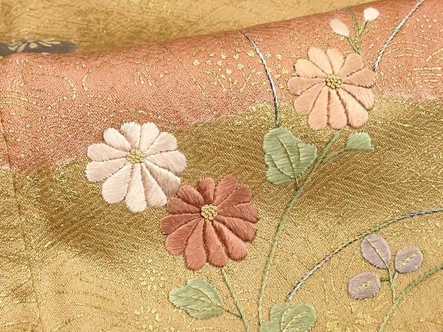平和屋着物■中国三大刺繍 相良刺繍 訪問着 絞り 草花文 金彩 正絹 逸品 DABE7952cd