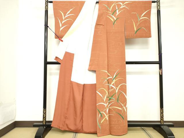 平和屋着物■訪問着 刺繍 流水草葉文 金彩 鬼しぼ縮緬 正絹 逸品 DABE7972cd