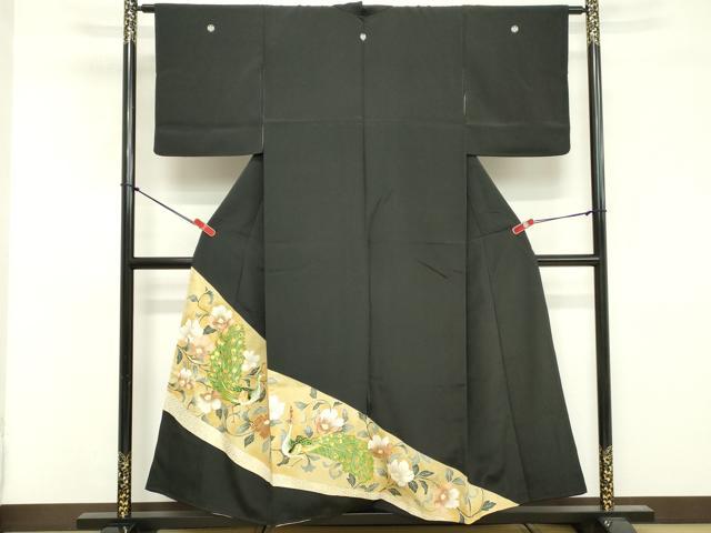 平和屋着物■豪華黒留袖 駒刺繍 枝花文 孔雀 金彩 正絹 逸品 DABF4008cd
