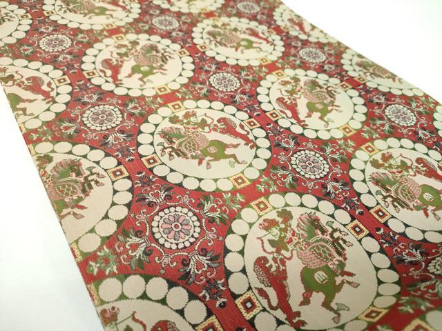 平和屋着物●龍村美術織物 九寸開き名古屋帯 獅子狩文錦 正絹 逸品 DABE5595ps