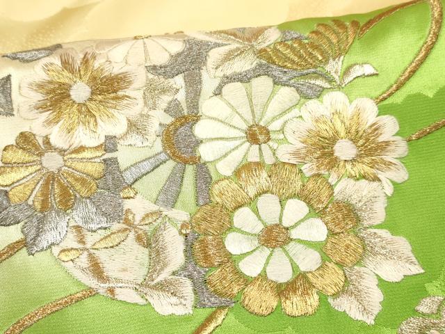 平和屋着物∵女の子 十三参り 子供 祝着・長襦袢(無双仕立て・半衿刺繍)セット 刺繍 源氏車花文 暈し染め 金銀糸 逸品 DABE7097ma