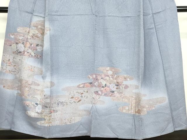 平和屋着物▽訪問着 単衣 総絞り エ霞花文 金彩 正絹 逸品 DABE4530az