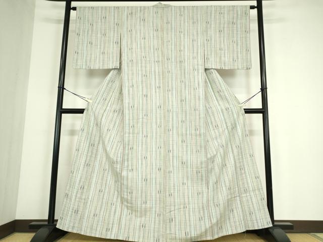 平和屋着物▽上質な紬 単衣 絣文 正絹 逸品 DABE4523az