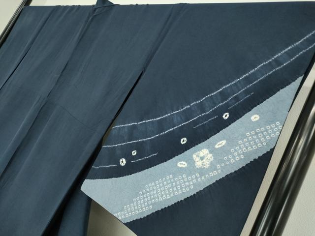 平和屋着物▽訪問着 単衣 紬地 絞り 流水花文 正絹 逸品 DABE4533az