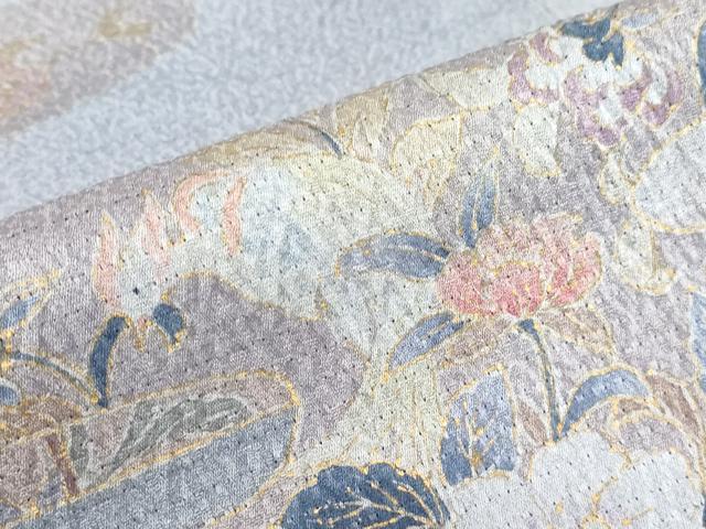 平和屋着物▽訪問着 単衣 総絞り エ霞花文 金彩 正絹 逸品 DABE4530az