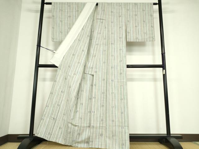 平和屋着物▽上質な紬 単衣 絣文 正絹 逸品 DABE4523az