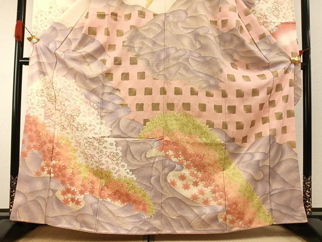 平和屋着物●豪華振袖 駒刺繍 流水花文 金彩 正絹 逸品 AABI1542fy