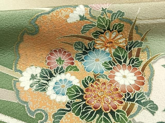 平和屋着物●訪問着 友禅 駒刺繍 雪輪花文 暈し染め 金銀彩 正絹 逸品 AABI1534fy